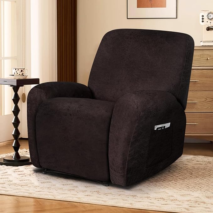 ANARACHON Leather Look Recliner Chair Covers, 4-Pieces Stretch Recliner Cover - Image 2