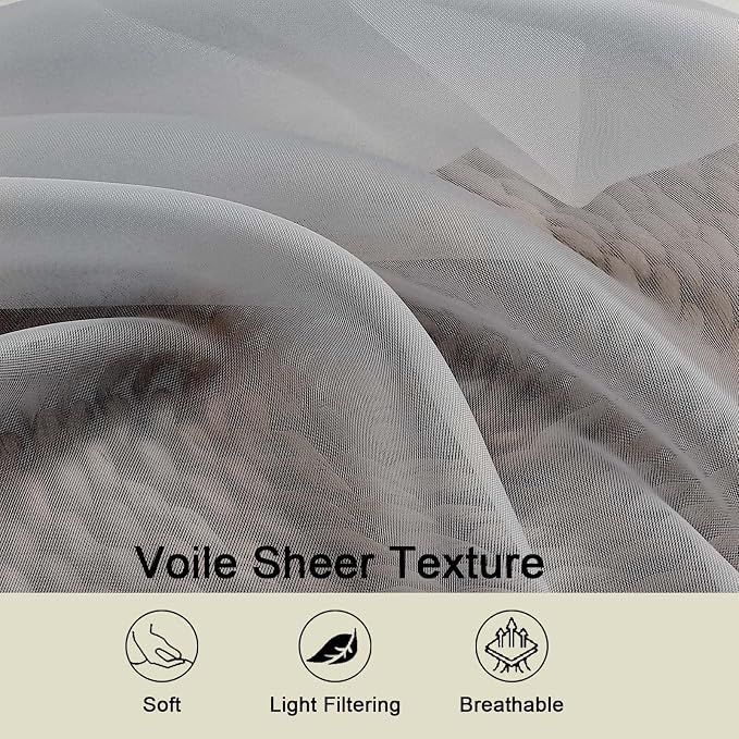 Sheer Light Grey Curtains for Bedroom Living Room 54 Inch Length 2 Panels Set - Image 3
