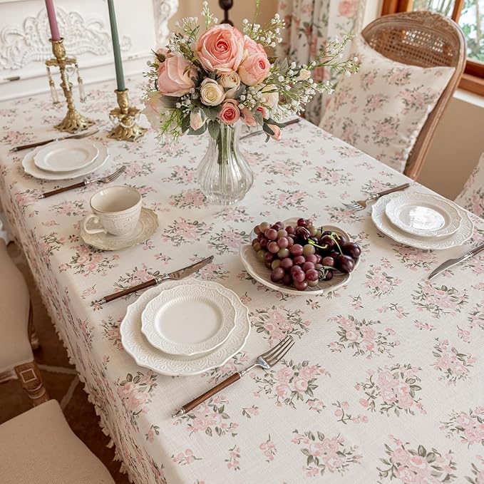 VClife Shabby Chic Pink White Floral Tablecloth - Image 4