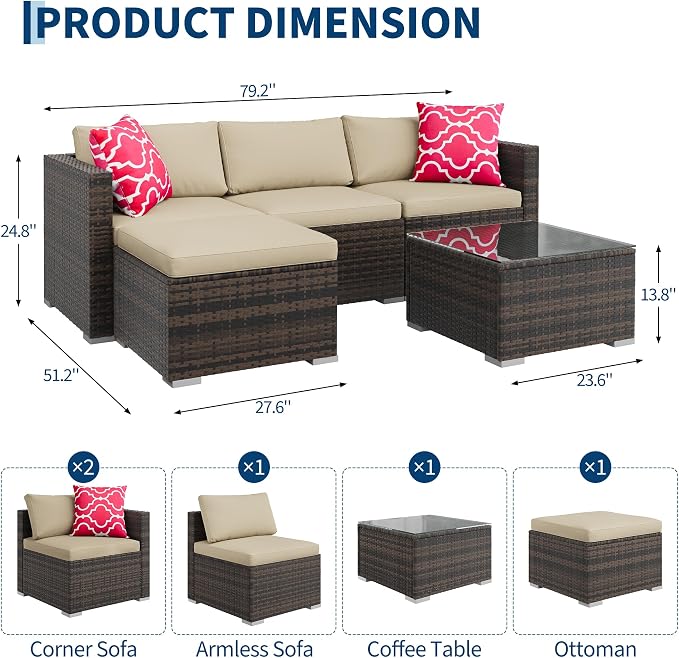 GAOMON 5-Piece All-Weather Patio Furniture Set, Convertible Outdoor Sectional - Image 2