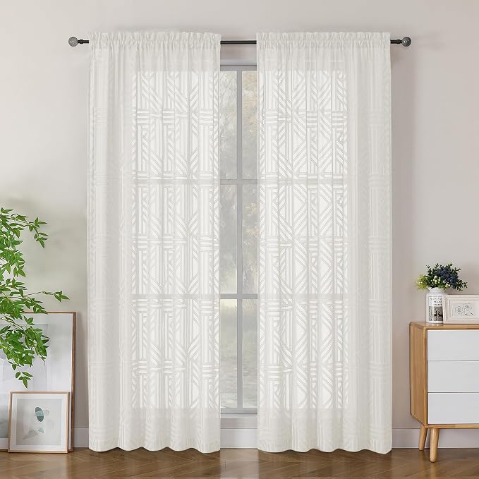 Simplebrand Semi Sheer Ivory Curtains 84 Inches Long 2 Panels, Light Filtering by Simplebrand