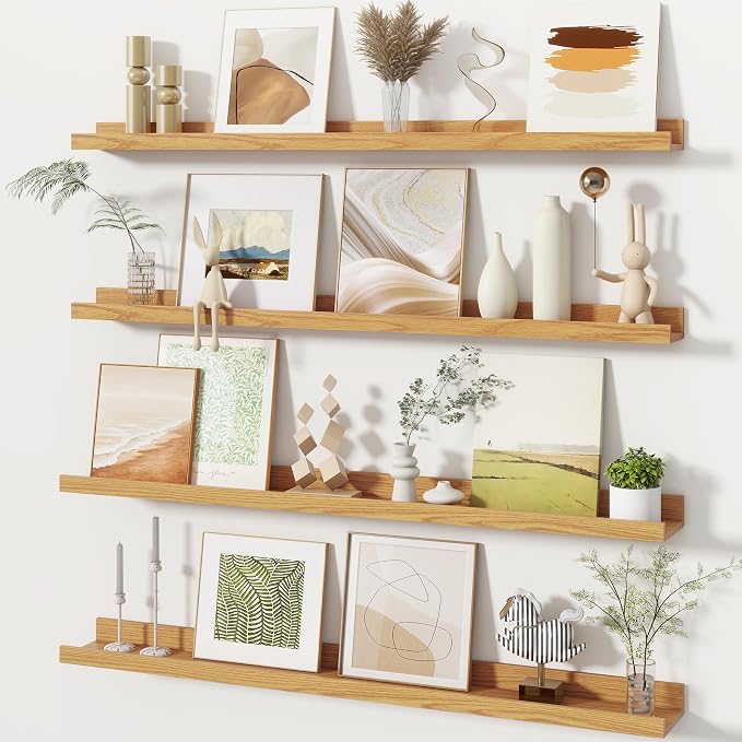 Fun Memories Picture Ledge Shelves Set of 4, 36 Inch Rustic Wall Mounted by FunMemories