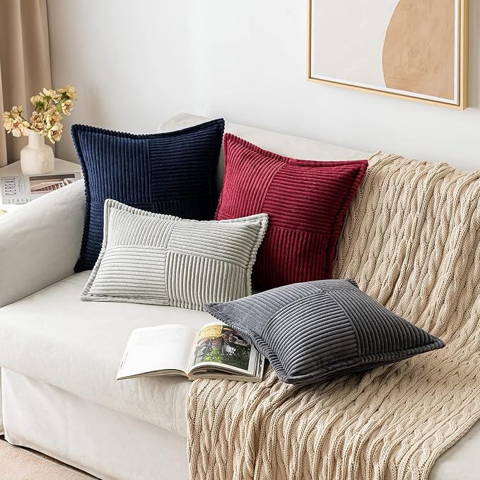 MIULEE Dark Grey Corduroy Decorative Euro Sham Pillow Covers 24x24 Inch - Image 4