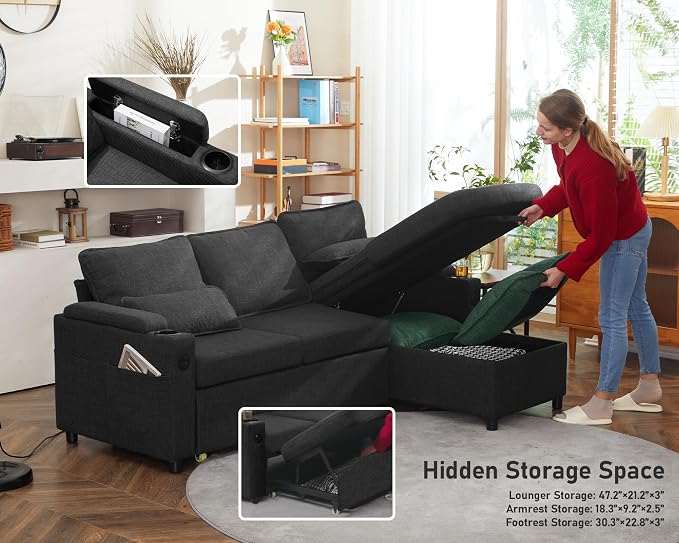 DURASPACE Sofa Bed Sleeper Pull Out 2 in 1 Sectional Sleeper Sofa Couches - Image 5