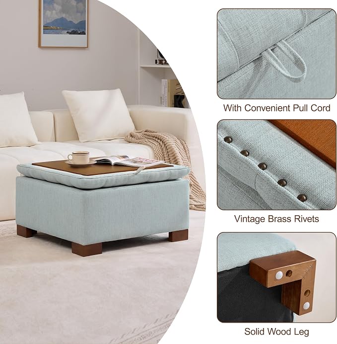WUTUTUEE 30" Fabric Square Storage Ottoman - Image 5