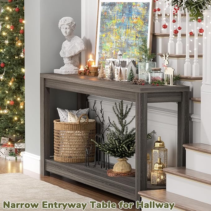 Besiost 47" Farmhouse Wood Entryway Table Narrow Console Table - Image 4