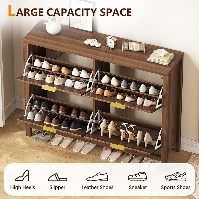 YOMILUVE Shoe Cabinet Storage for Entryway, Fluted Shoe Cabinet - Image 5