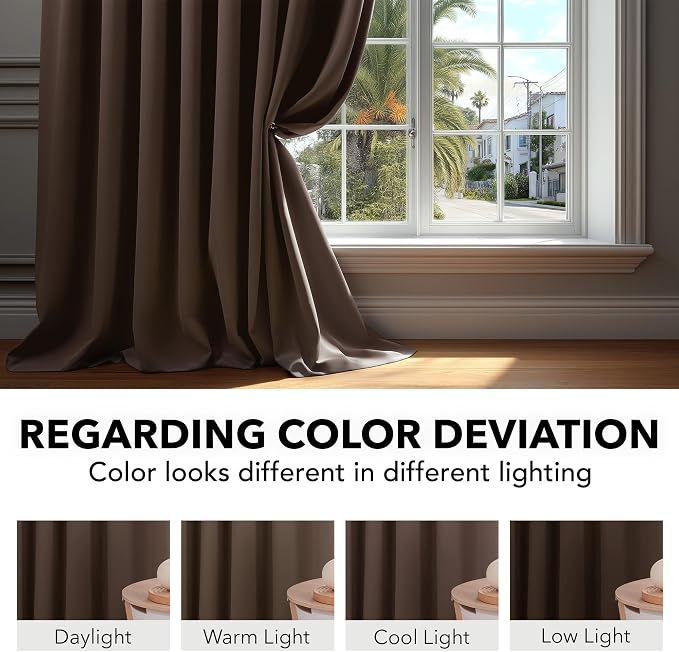 Deconovo Blackout Curtains, Thermal Insulated, W70 x L63 2 Panels, Back Tab - Image 6