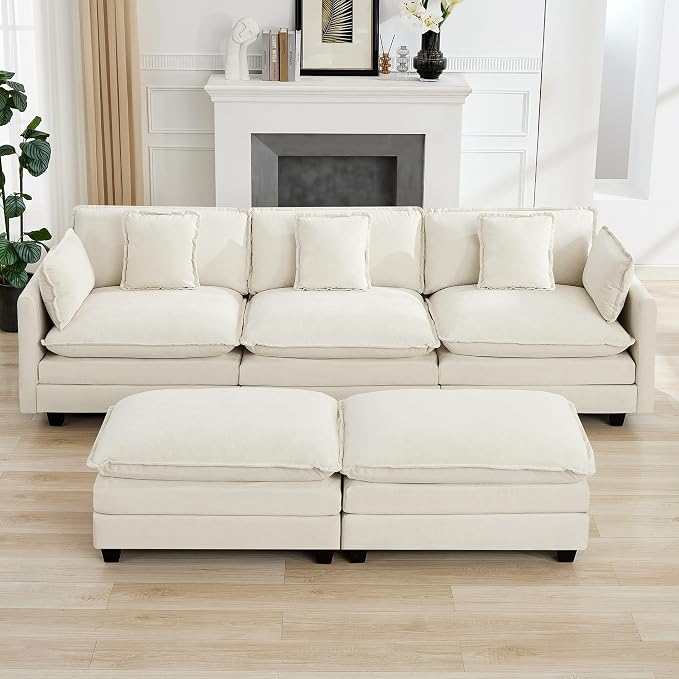 111'' Sectional Cloud Deep Seat Couch, Oversized Chenille U Shaped Sectional - Image 7