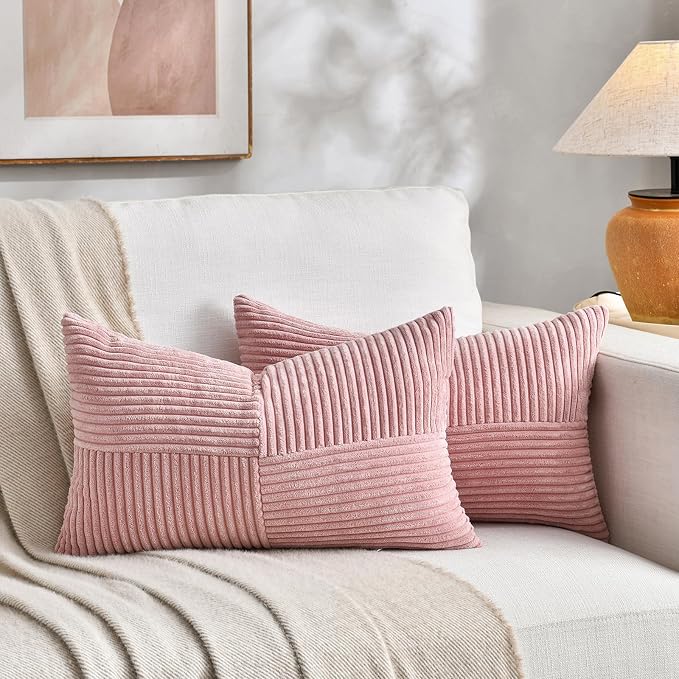 Fancy Homi 2 Packs Blush Pink Long Lumbar Decorative Throw Pillow Covers 12x24 by Fancy+Homi