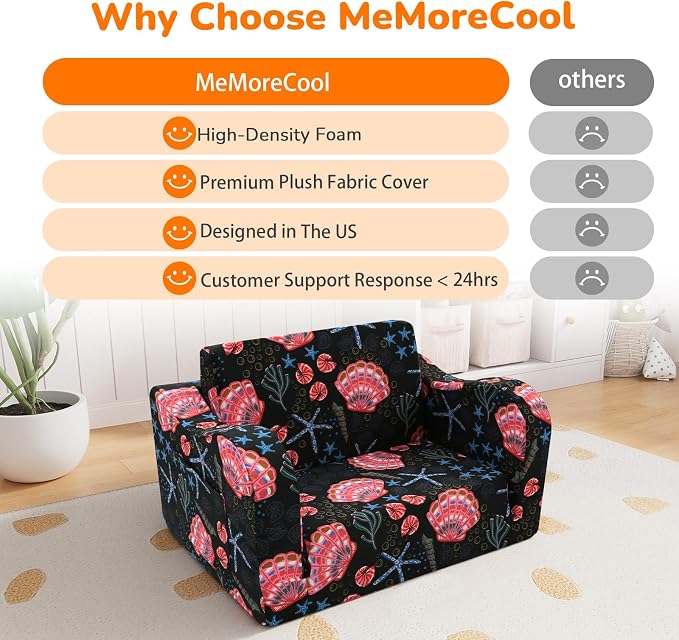 MeMoreCool Folding Kids Couch – 2-in-1 Toddler Sofa Bed, Lounge Chair - Image 6
