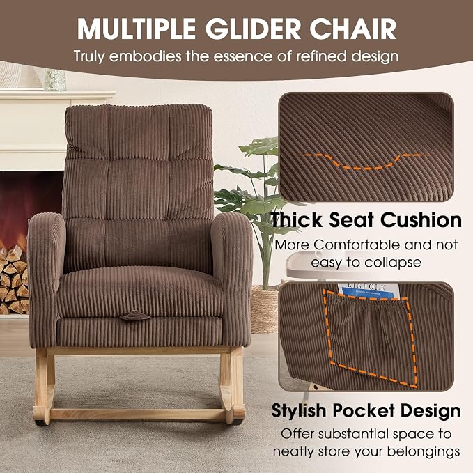 NIOIIKIT Nursery Rocking Chair, Corduroy Upholstered Rocking Chair - Image 7