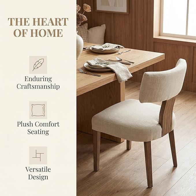 HNY Mid Century Modern Dining Chairs, Linen Fabric Upholstered and Curved - Image 5
