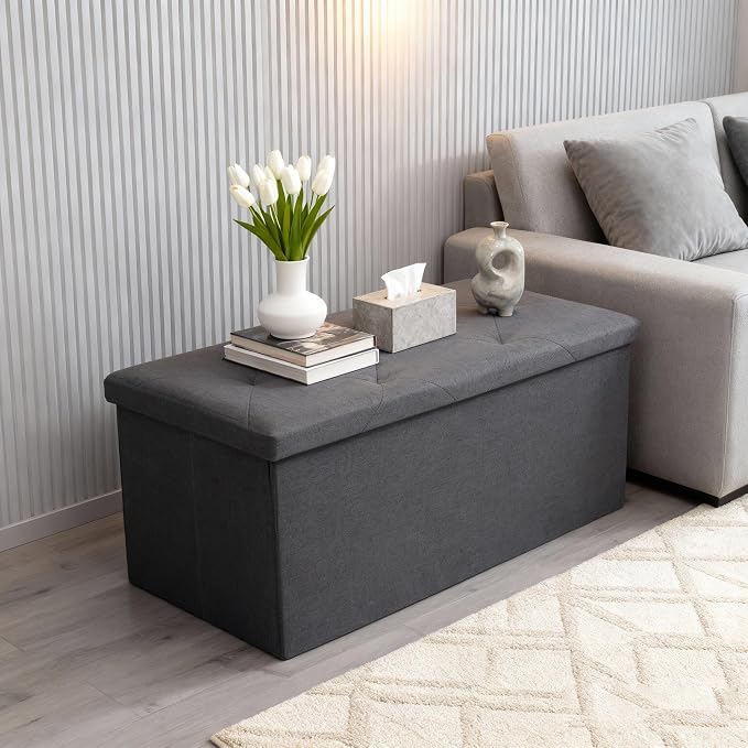 43 inch Storage Ottoman Bench, Folding Storage Bench Ottoman, - Image 7