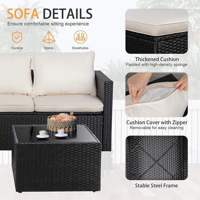 Shintenchi 4 Pieces Patio Furniture Sets, Outdoor Sofa Patio Sectional Sets All - Image 6