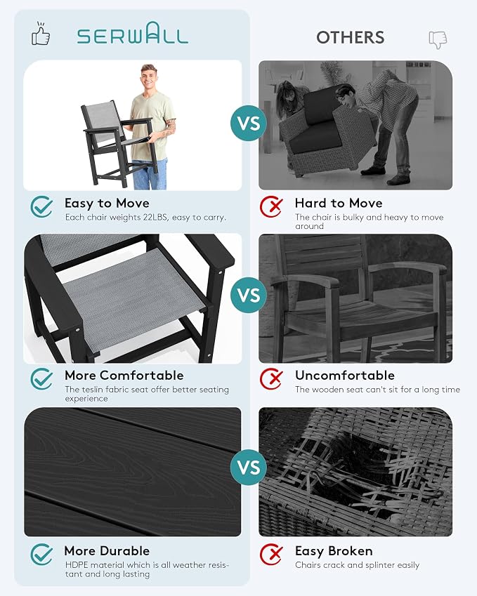 SERWALL Patio Dining Sets for 6, Outdoor HDPE Dining Set - Image 3