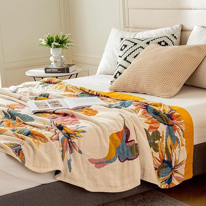 MSGKV Boho Throw Blanket Queen Size 90"x90" Cotton Blanket - Image 8