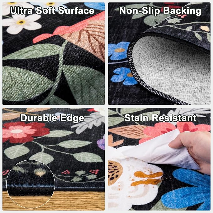 Area Rug Living Room Rugs: Floral 4x6 Washable Rug Vintage Soft Boho Non-Slip - Image 7