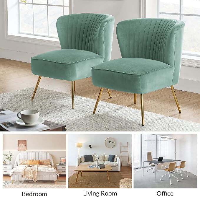 HULALA Home Velvet Accent Chair Set of 2, Modern Armless Upholstered Side Chair - Image 6