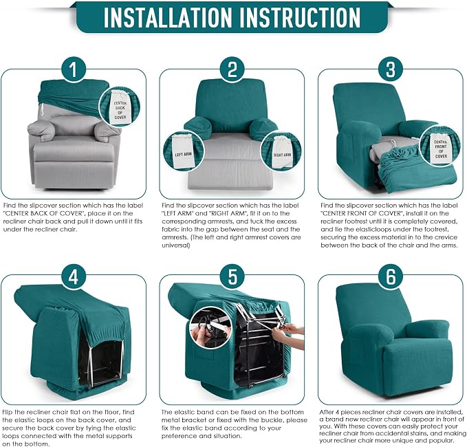 TAOCOCO Recliner Cover 4-Pieces, Recliner Stretch Sofa Slipcover, Recliner - Image 6