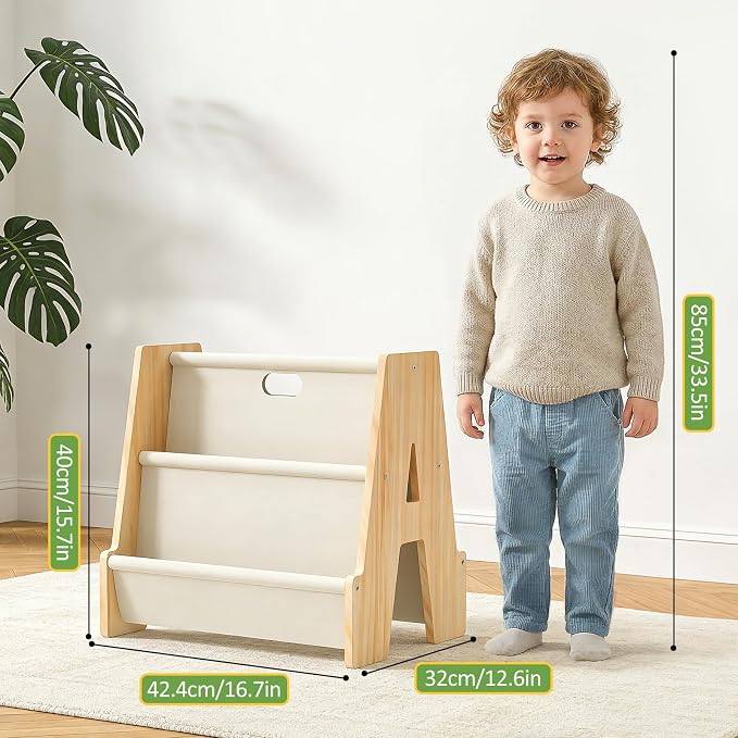 XiaZ Kids Bookshelf Wooden Montessori Toddler Bookshelf Solid Pine A-Frame - Image 2