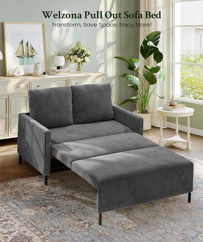 Welzona 47.2" Convertible Sofa Bed Couch, Comfy Corduroy Loveseat Sleeper Sofa - Image 7