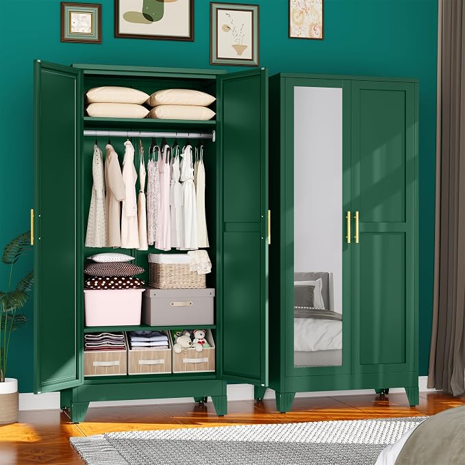 71" Metal Armoire Wardrobe Closet, Steel Clothing Storage Cabinet by erosoei