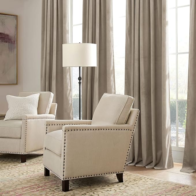 RYB HOME Camel Beige Velvet Curtains 108 inch, Room Darkening Window Curtains - Image 5