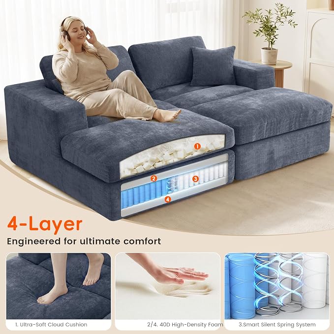 80.7" Oversized Double Chaise Lounge Chair Indoor, Cloud Boneless Sleeper Sofa - Image 6