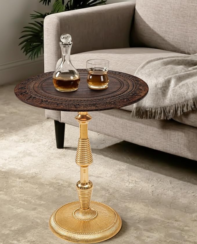 Side Tables-Hand Carved Vintage Boho Folding End Tables - Image 9