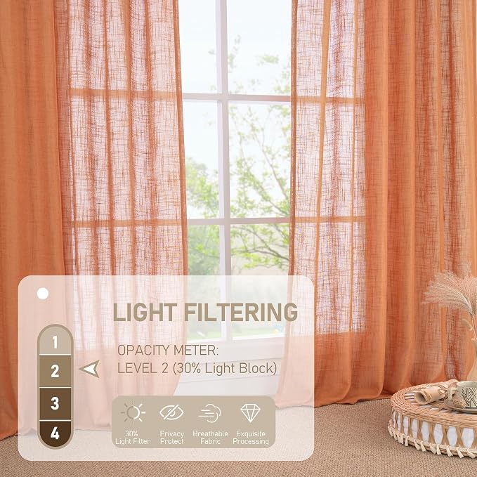 LAMIT Burnt Orange Linen Curtains 48 Inch Length - Image 5
