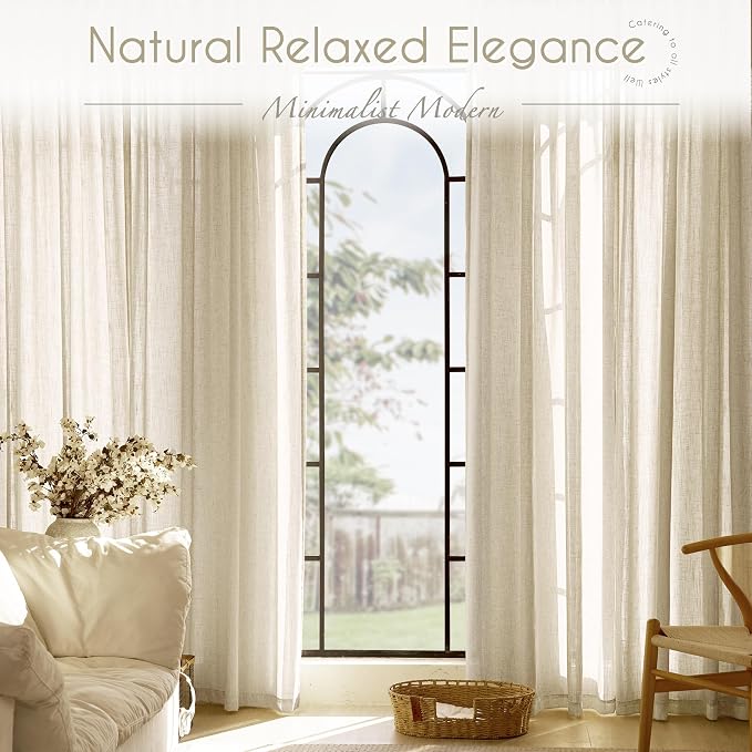 Faux Linen Beige Curtains 105 inches Long - Image 6