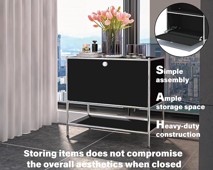 Metal Sidetable with Flap Door, 27.5" Height - Image 5