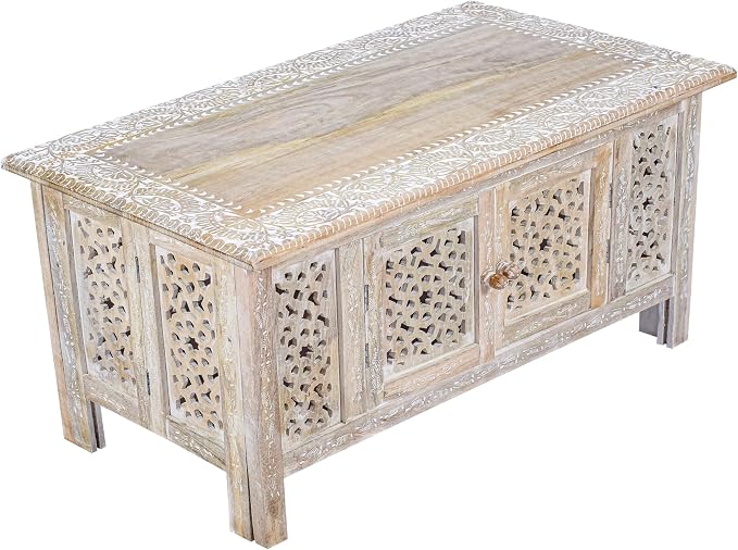 Hand-Carved Wooden Coffee Table – 36” x 18” Rectangular Mango Wood Center Table - Image 9
