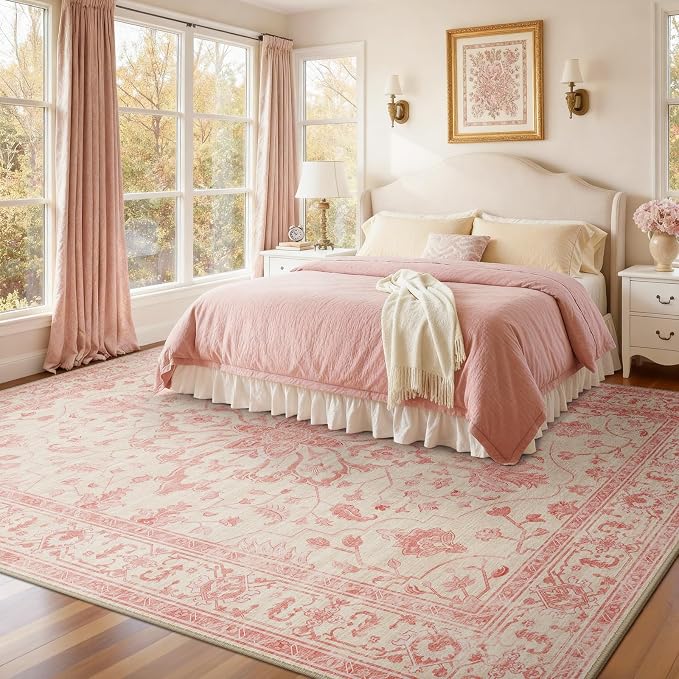 RELEANY Area Rugs 8'x10' Washable Non-Slip, Floral Vintage Distress Print - Image 2