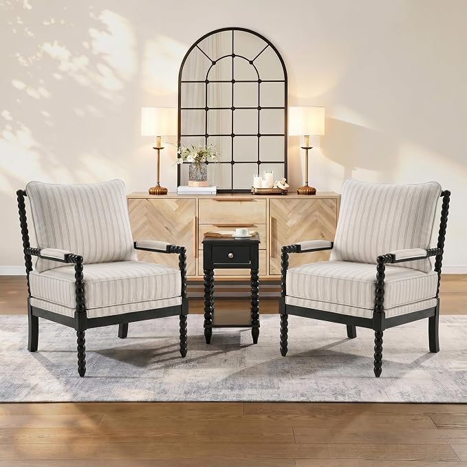 DUHOME Linen Fabric Spindle Accent Chair Set of 2, Bobbin Chair by DUHOME