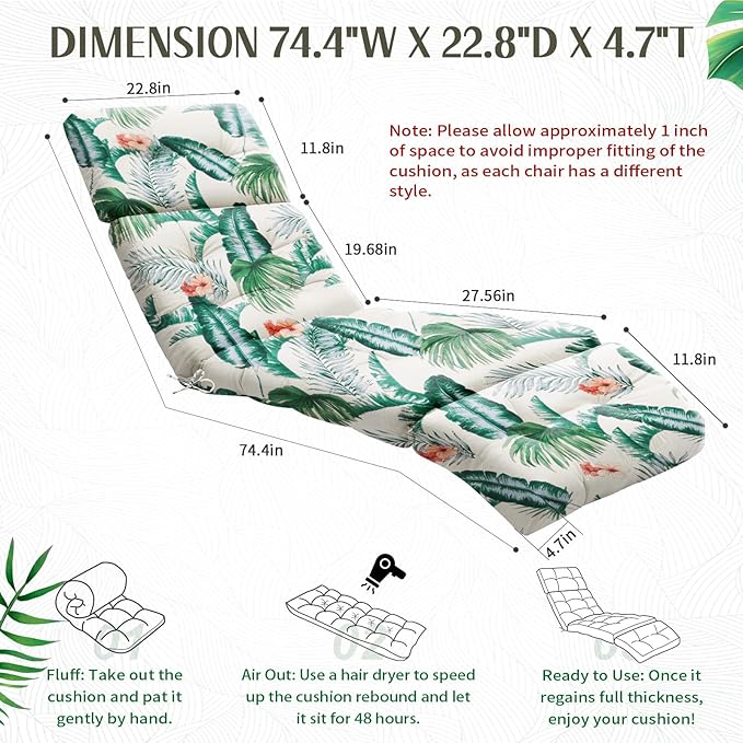 EverPine Outdoor Chaise Lounge Chair Cushion 74.4 x 22.8 x 4.7 Inch, Patio - Image 2