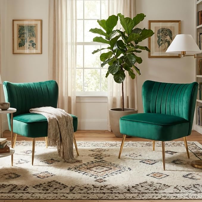 Velvet Accent Chair Set of 2 Comfy Living Room Chairs - Image 7