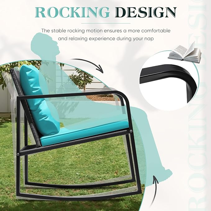 Greesum 3 Pieces Rocking Wicker Bistro Set, Patio Outdoor Furniture - Image 7