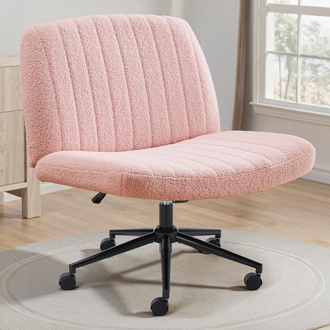 OLIXIS Criss Cross Chair with Wheels Wide Cross Legged Office Desk Vanity Chair by OLIXIS
