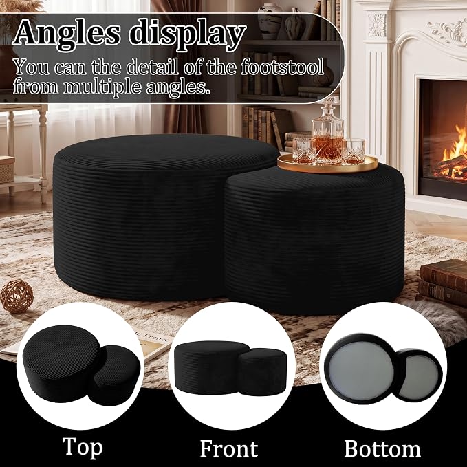 BSHOMGI Boneless Ottoman Nesting Coffee Table Set of 2, Corduroy Soft Foot Rest - Image 7