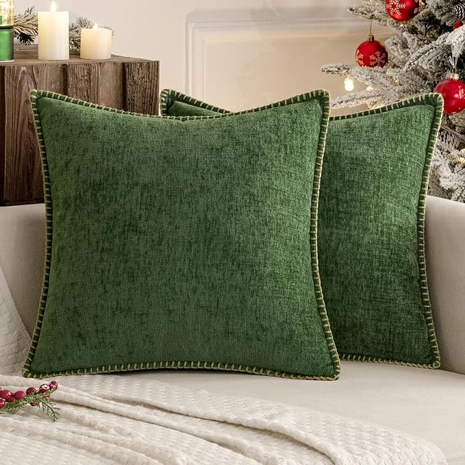 MIULEE Pack of 2 Couch Pllow Covers 18x18 Inch Moss Green Farmhouse Decorative - Image 7