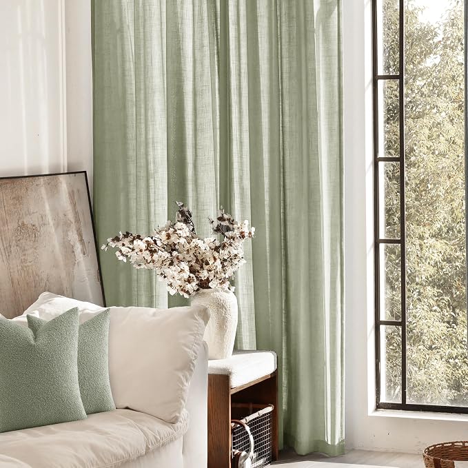 Linen Blend Sage Green Curtains 96 inch Length 2 Panels - Image 5
