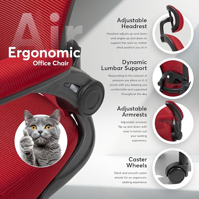 Oline ErgoAir Ergonomic Office Chair – Adjustable Lumbar Support, Flip-Up - Image 4