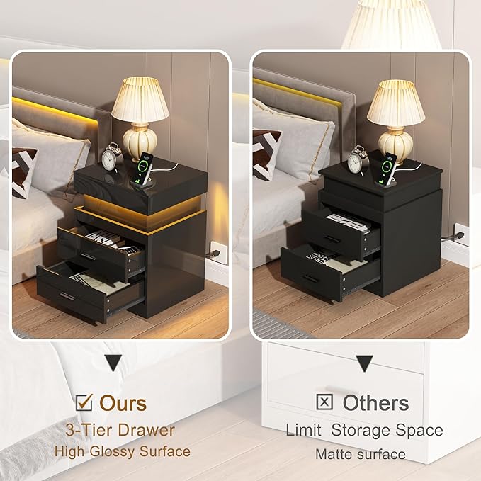ChooChoo LED Nightstand Set of 2, Smart Night Standwith Charging Station and - Image 6