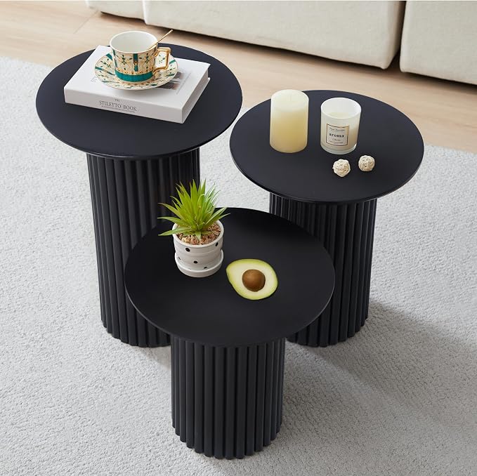 Bifins Round Nesting Coffee Table Set of 3, Mid Century Modern Fluted Coffee - Image 2