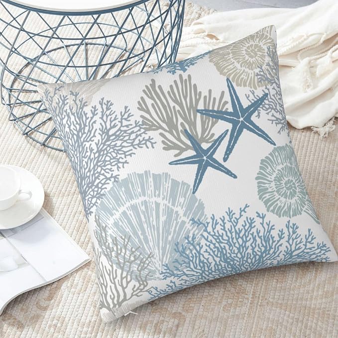 Nautical Coastal Throw Pillow Covers 20x20 Set of 2, Beach Themed Ocean - Image 5