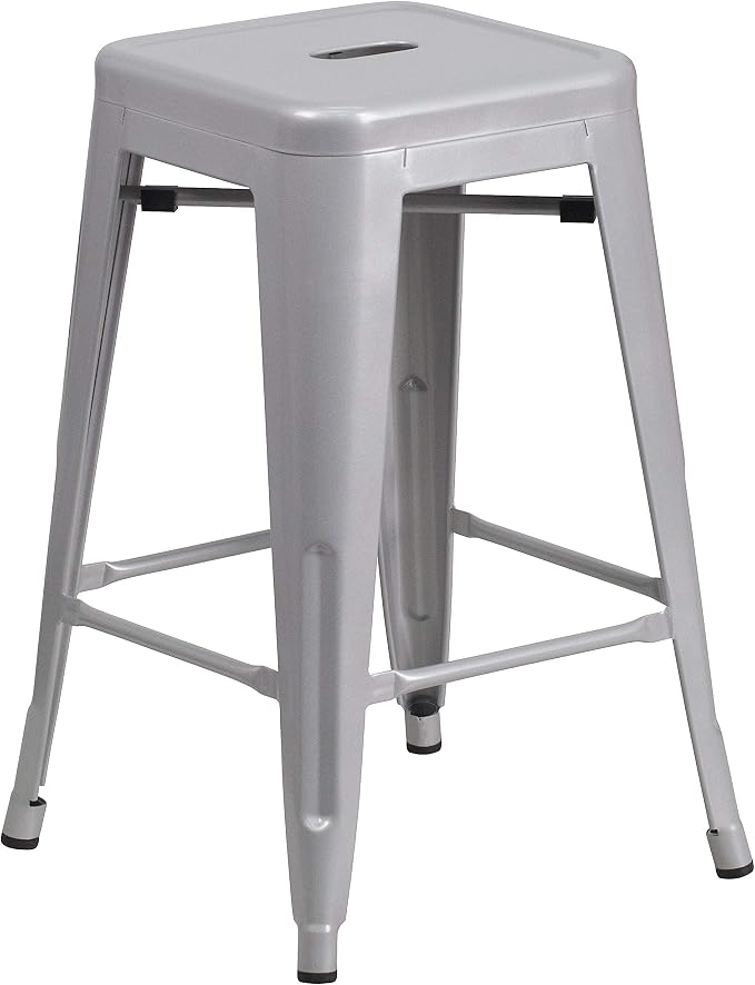 Flash Furniture Kai Commercial Grade 24" High Backless Silver Metal by FlashFurniture