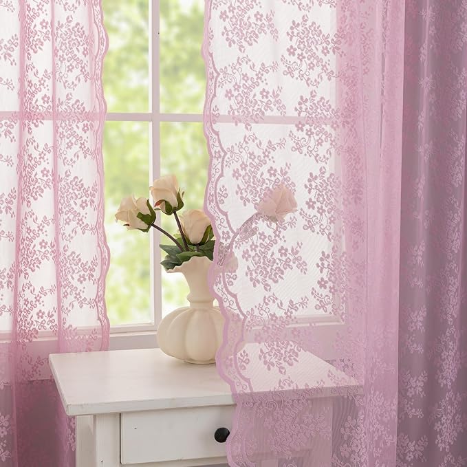 YJ YANJUN Vintage Lace Curtains 96 Inches Long-Victorian Floral Pattern Lilac - Image 5