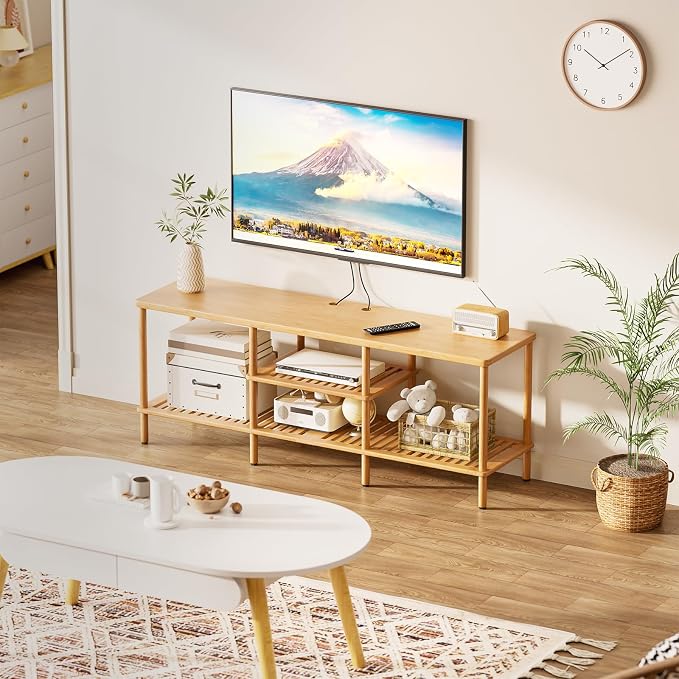 Amazer Bamboo TV Stand for 60 65 Inch TV, Entertainment Center - Image 6